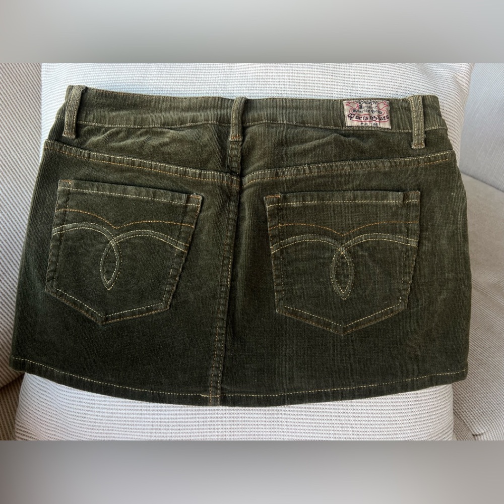 Vintage❤️Paris Blues Olive Green🍀Corduroy Mini Skirt 🥰 Y2K - Picture 2 of 6